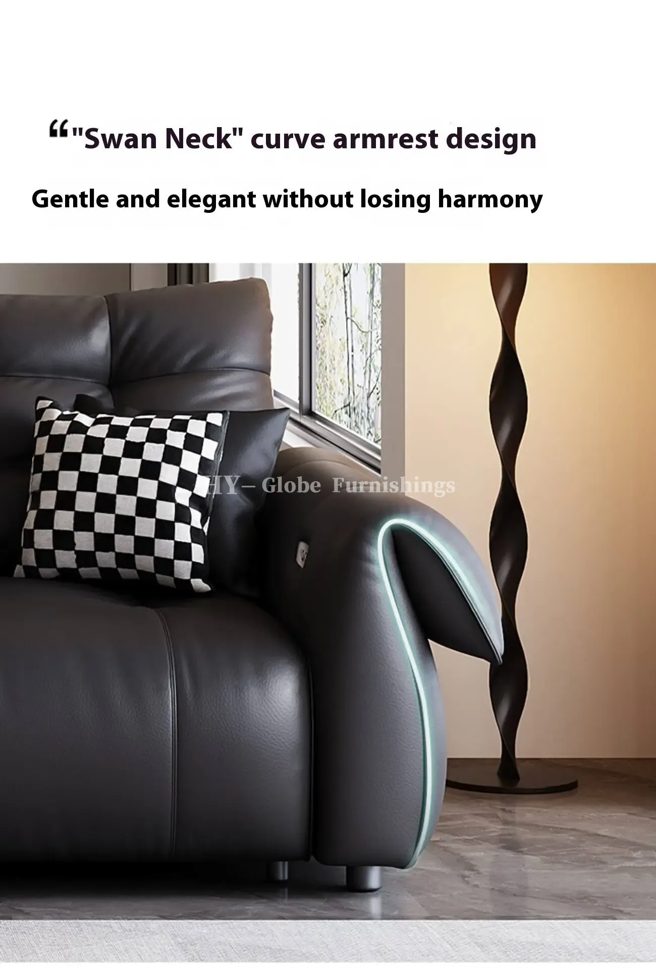 Globe Furnishings - Italian Swan Zero Wall Electric Function Leather Sofa