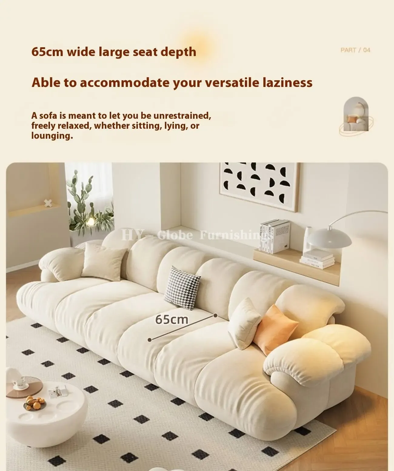 Globe Furnishings - Cloud Puff Modern Minimalist Straight Sofa