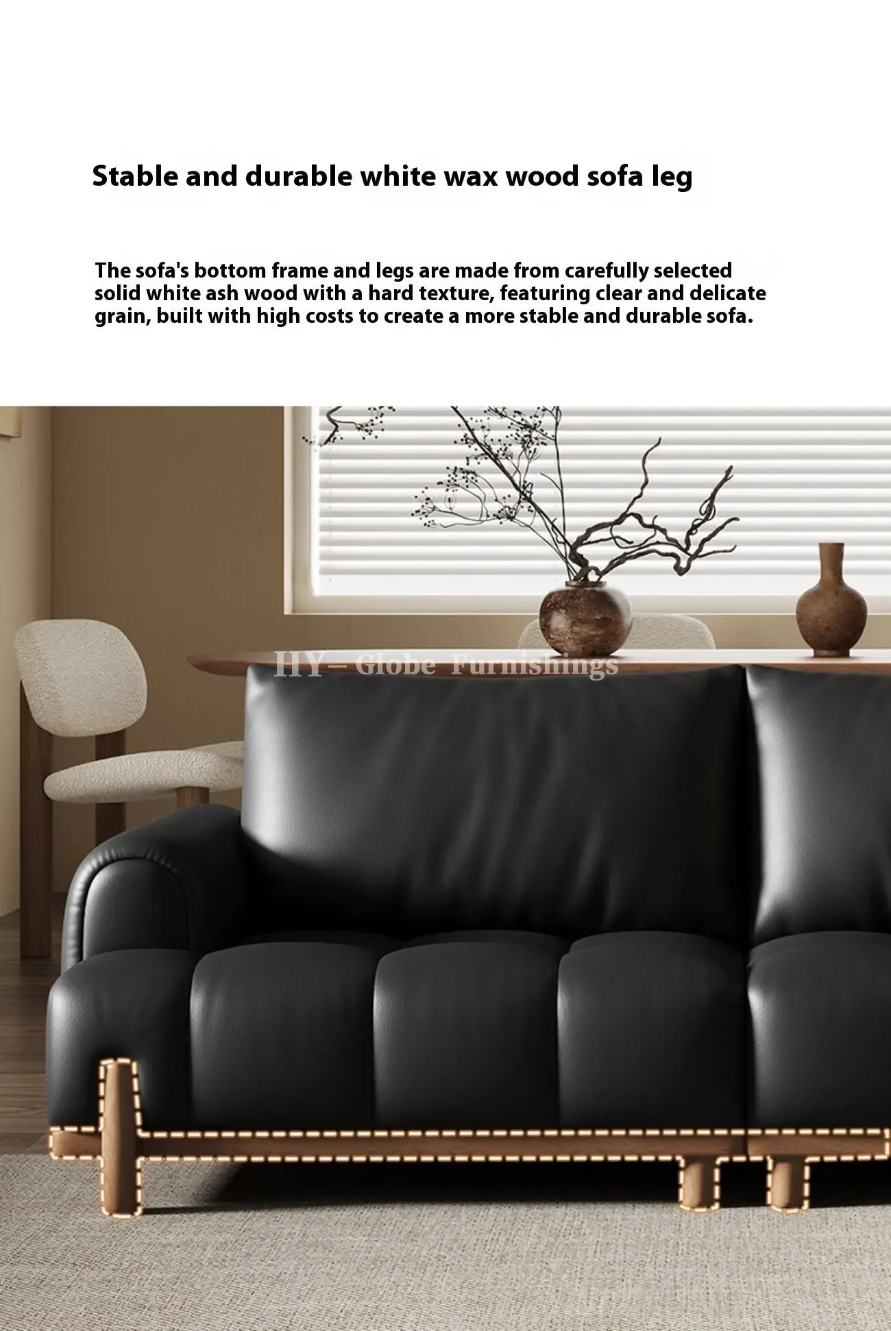 Globe Furnishings - Black genuine leather cloud-shaped sofa