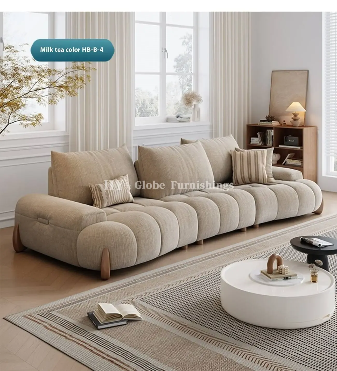 Globe Furnishings - New Adjustable Deep-Seat Linear Fabric Sofa