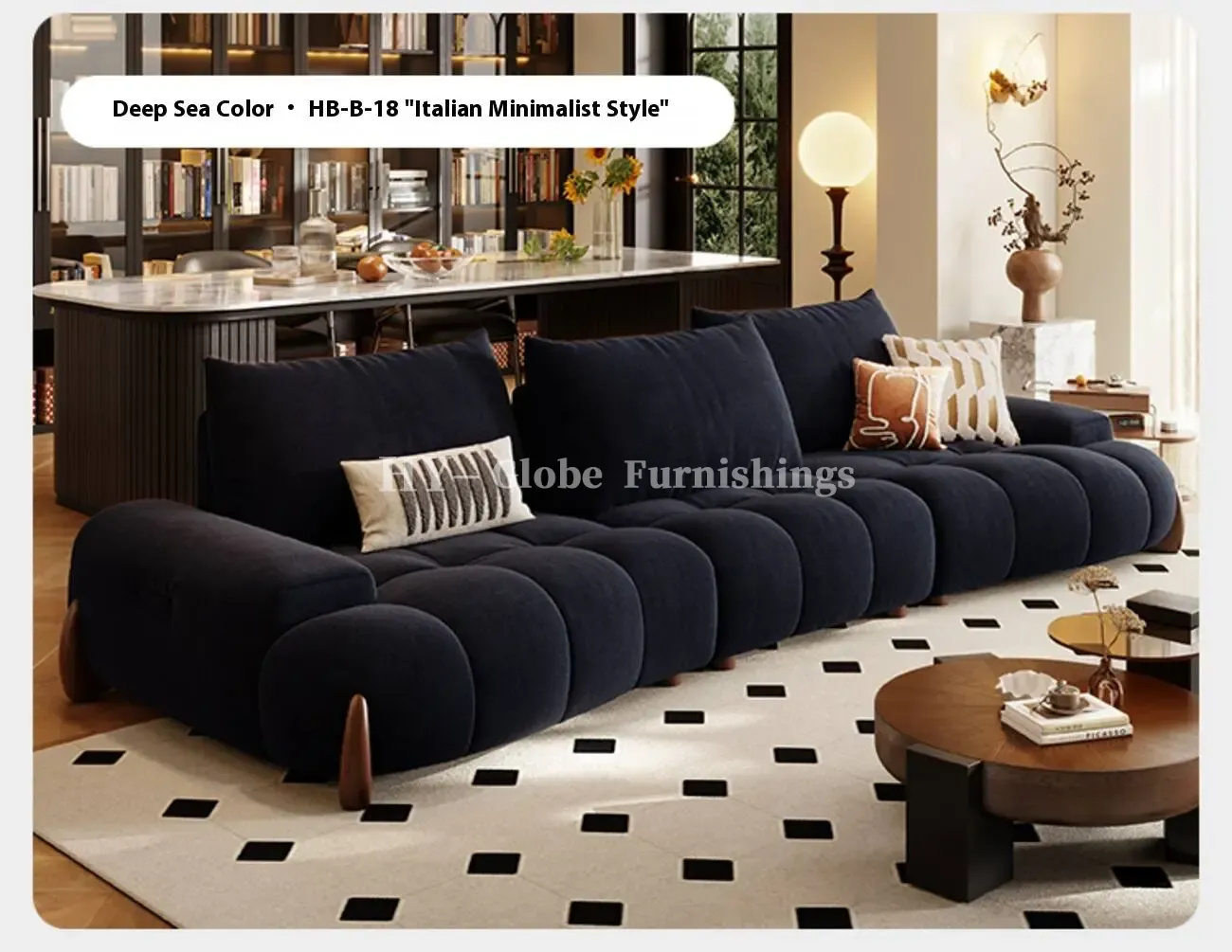 Globe Furnishings - New Adjustable Deep-Seat Linear Fabric Sofa