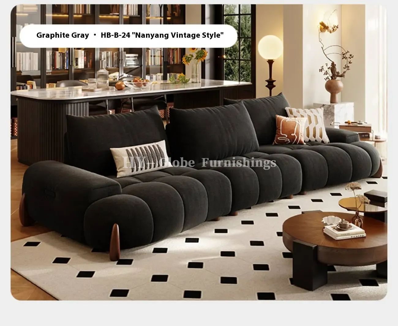 Globe Furnishings - New Adjustable Deep-Seat Linear Fabric Sofa
