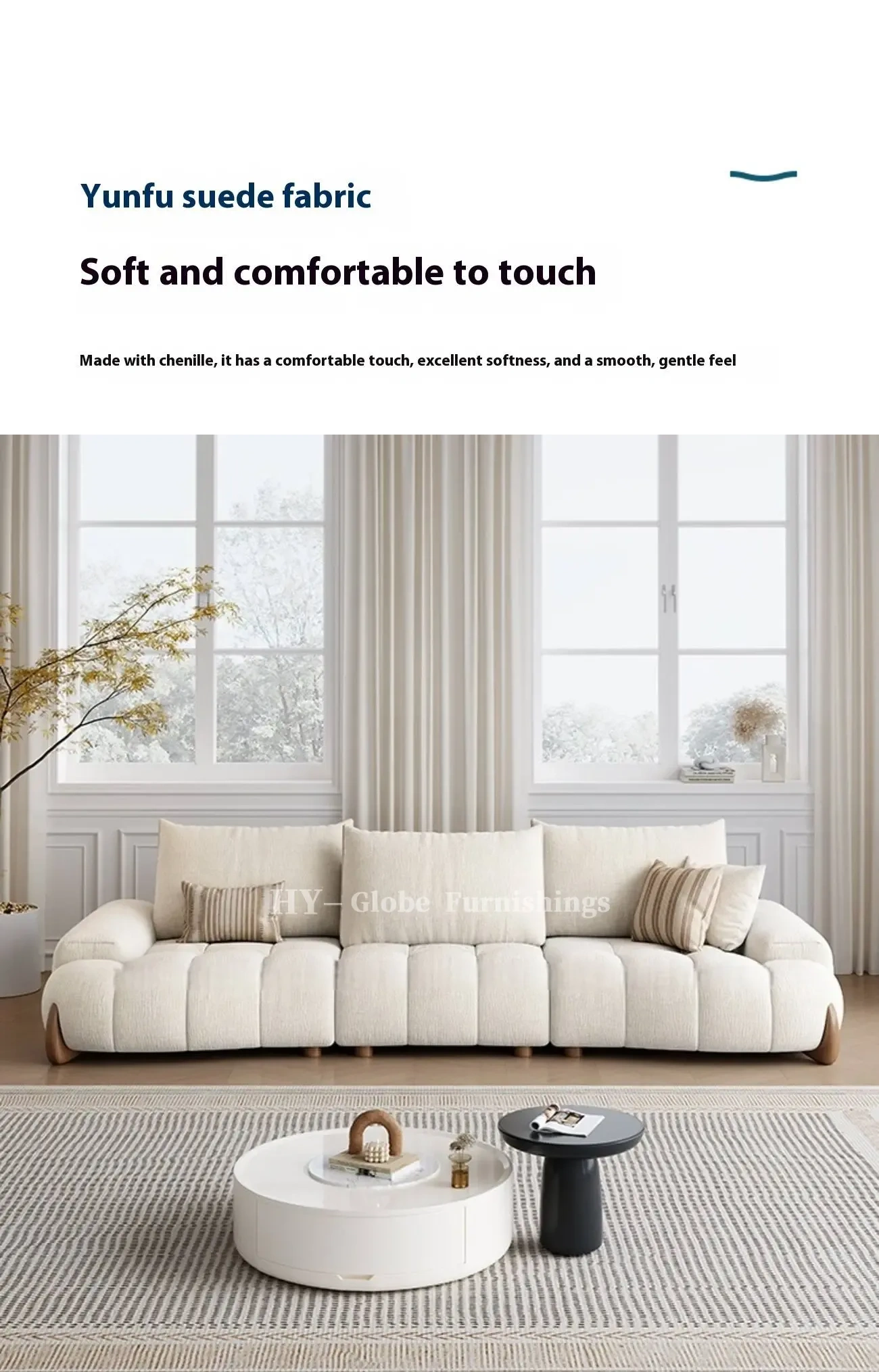 Globe Furnishings - New Adjustable Deep-Seat Linear Fabric Sofa