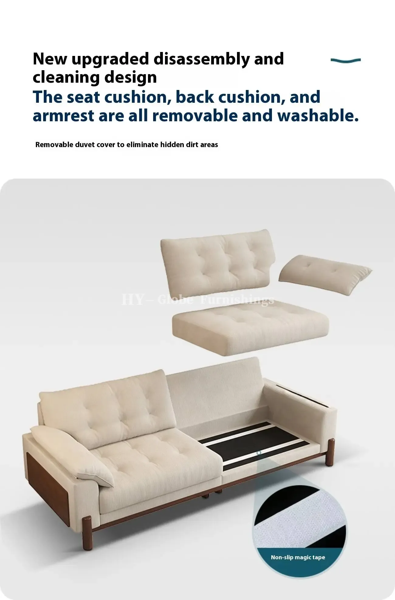 Globe Furnishings - Removable-Cover Solid Wood Cloud-Style Upholstered fabric Sofa