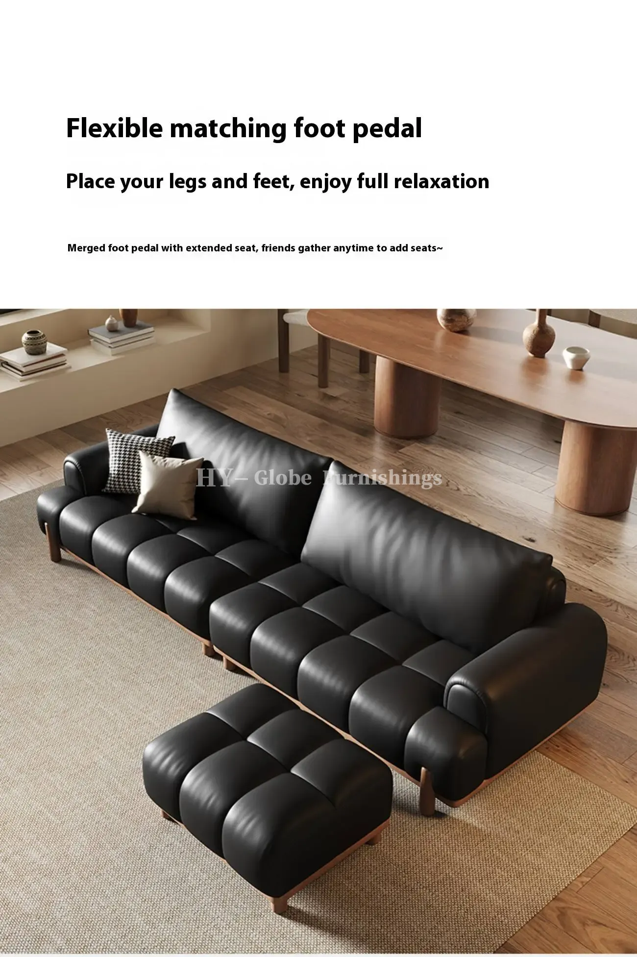Globe Furnishings - Black genuine leather cloud-shaped sofa