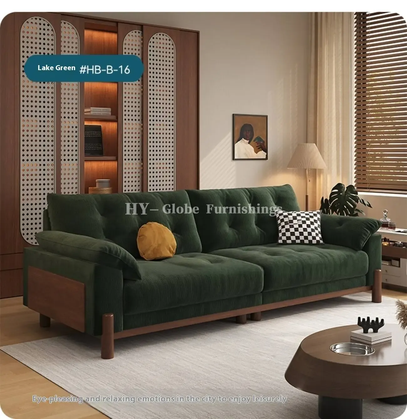 Globe Furnishings - Removable-Cover Solid Wood Cloud-Style Upholstered fabric Sofa