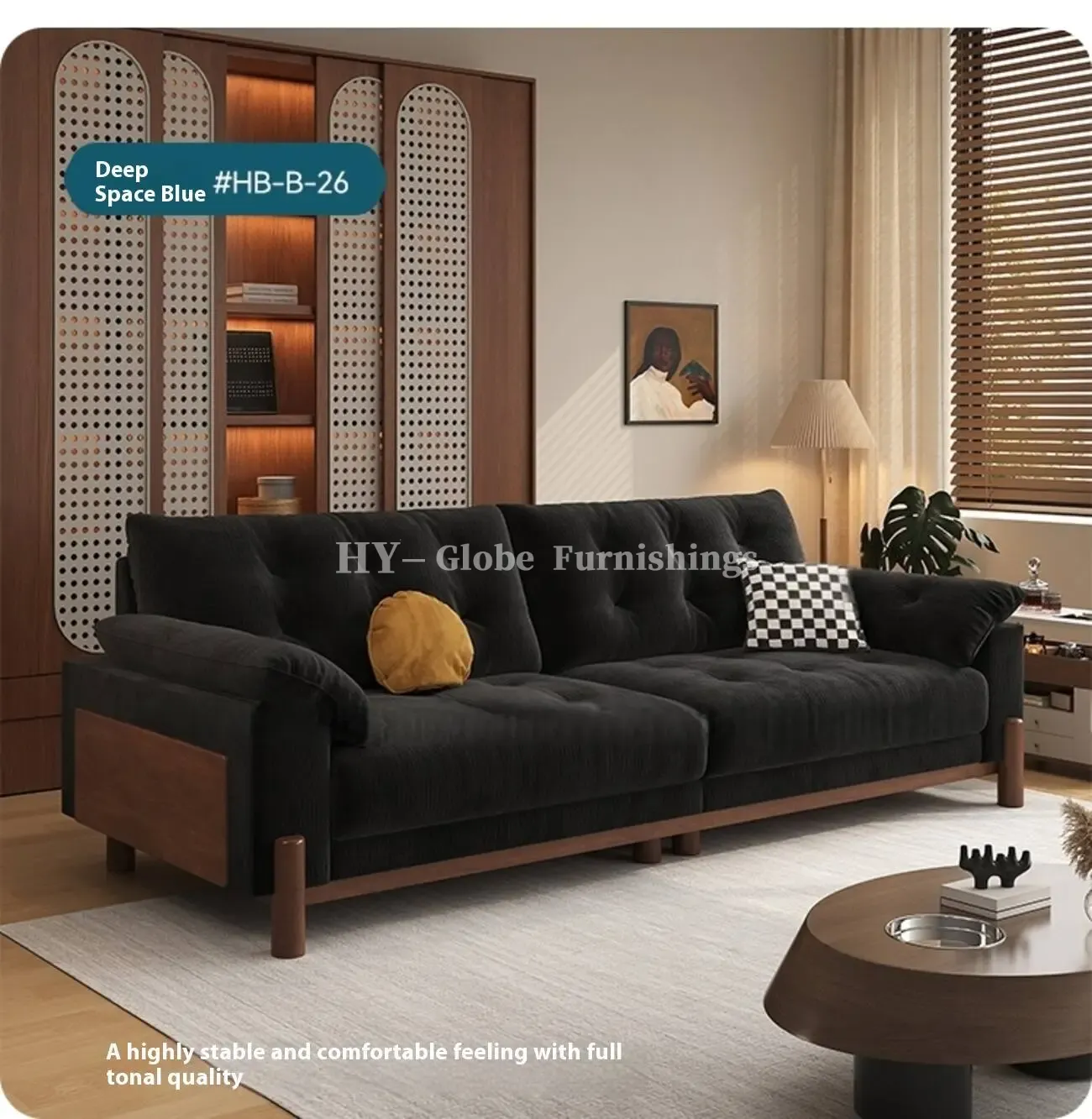 Globe Furnishings - Removable-Cover Solid Wood Cloud-Style Upholstered fabric Sofa
