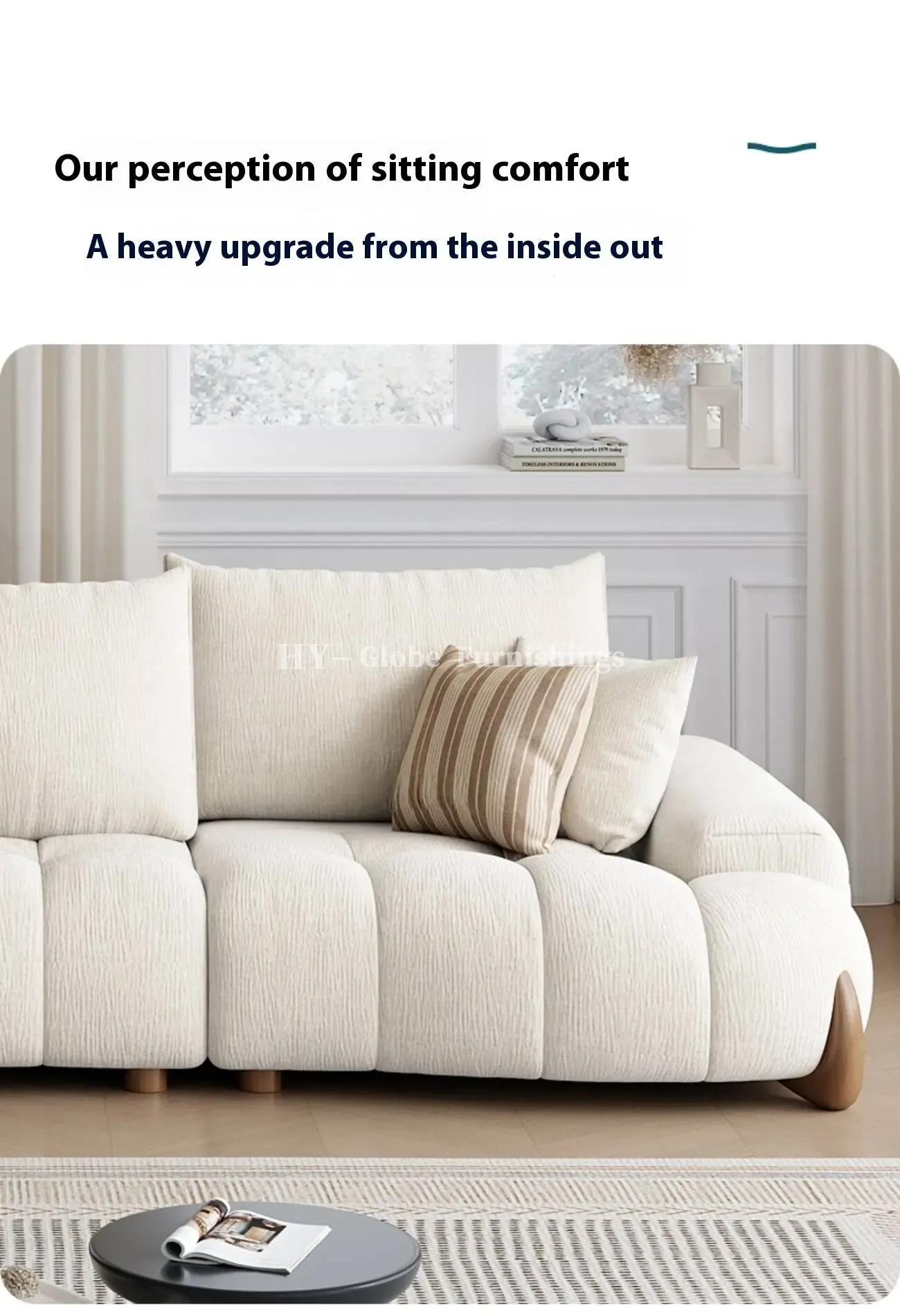 Globe Furnishings - New Adjustable Deep-Seat Linear Fabric Sofa