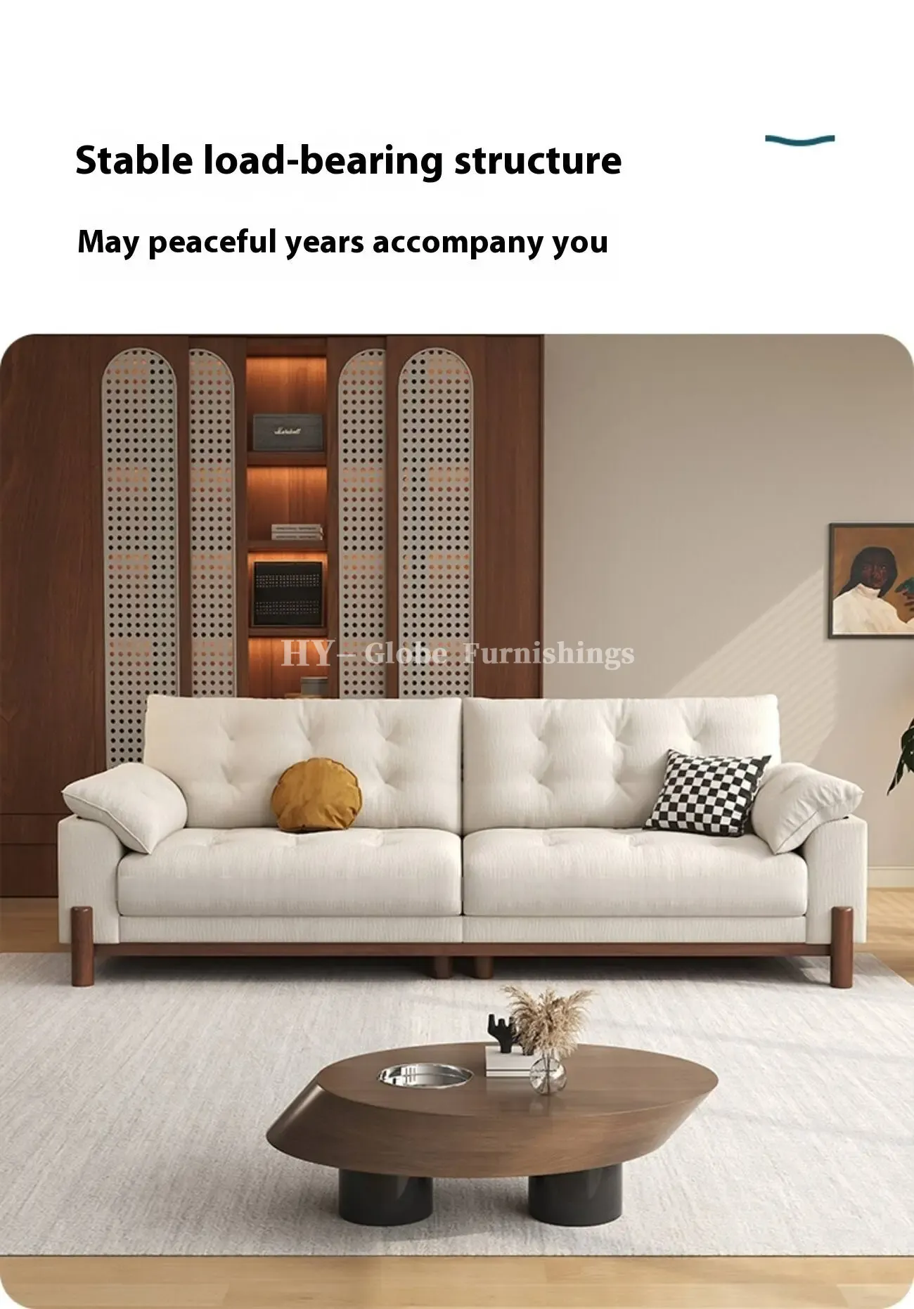 Globe Furnishings - Removable-Cover Solid Wood Cloud-Style Upholstered fabric Sofa