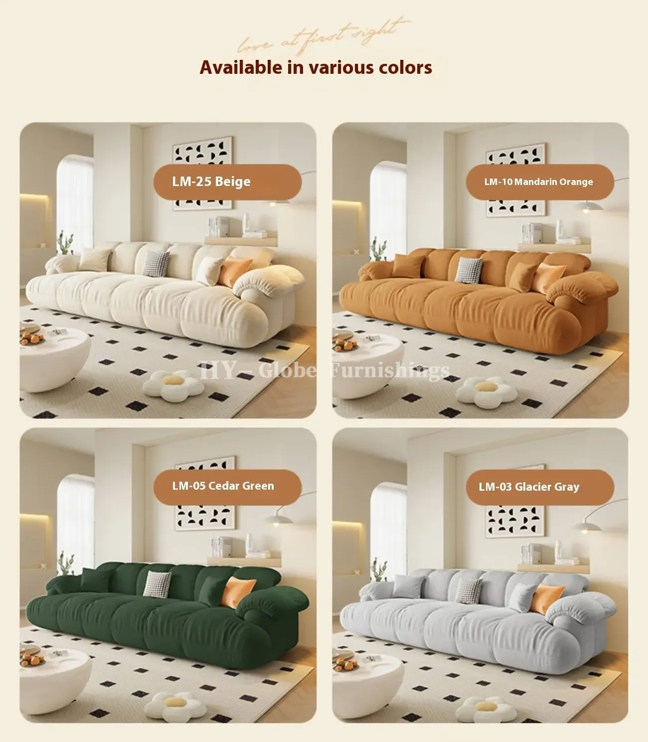 Globe Furnishings - Cloud Puff Modern Minimalist Straight Sofa