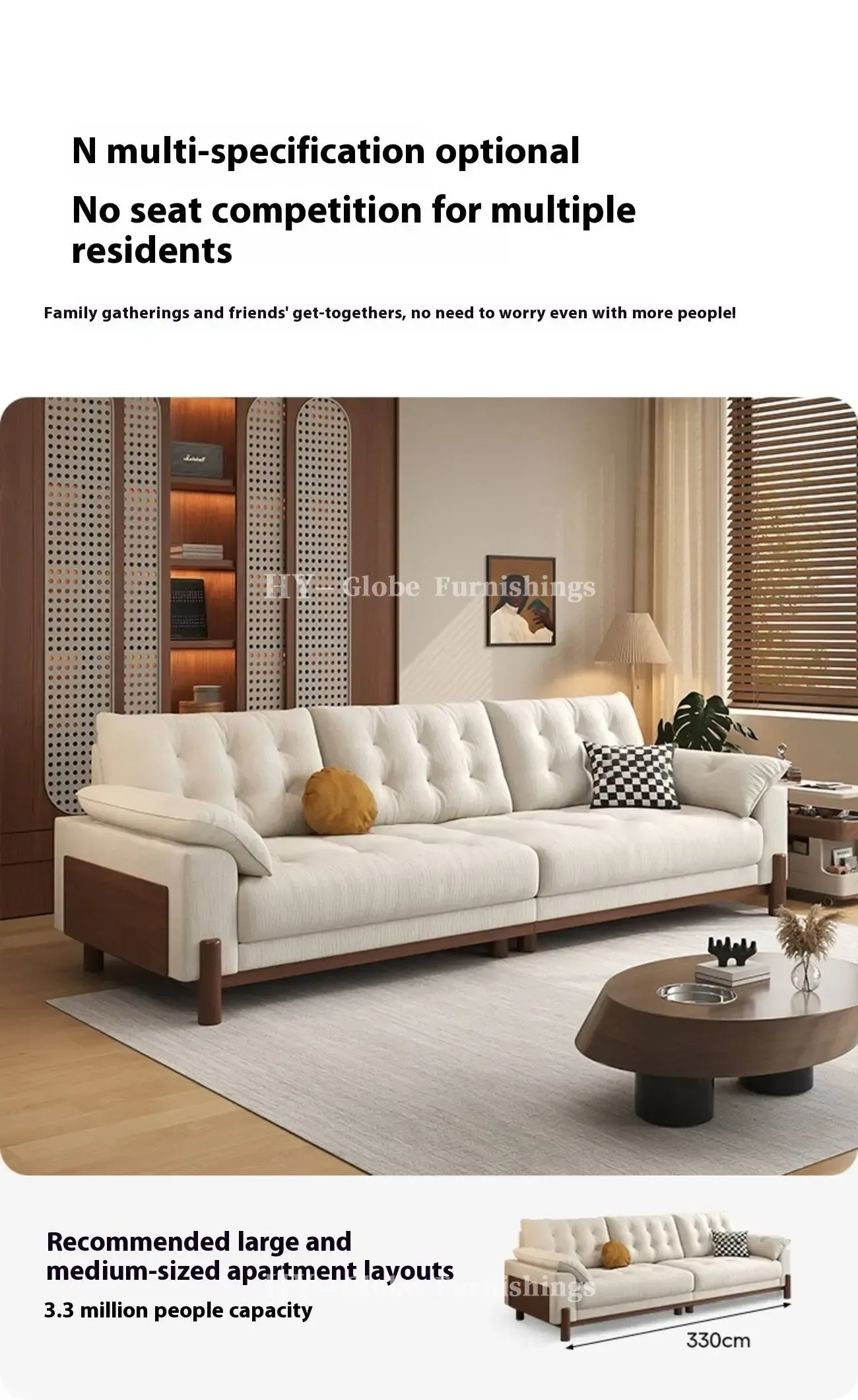Globe Furnishings - Removable-Cover Solid Wood Cloud-Style Upholstered fabric Sofa