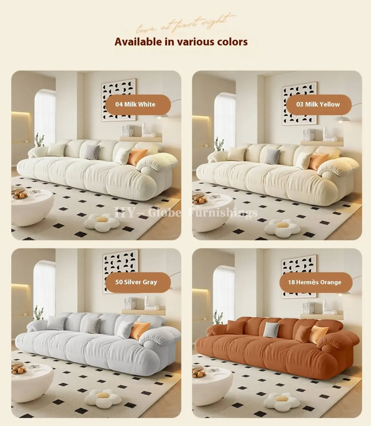 Globe Furnishings - Cloud Puff Modern Minimalist Straight Sofa