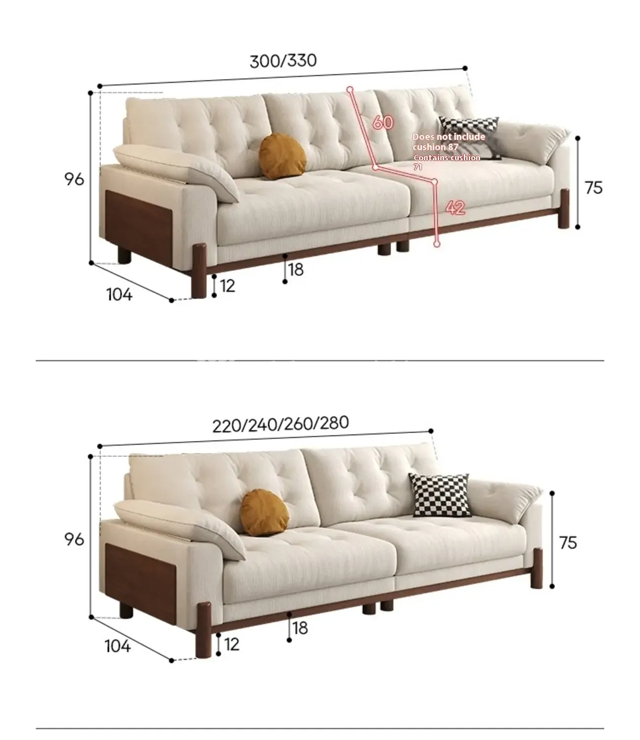 Globe Furnishings - Removable-Cover Solid Wood Cloud-Style Upholstered fabric Sofa