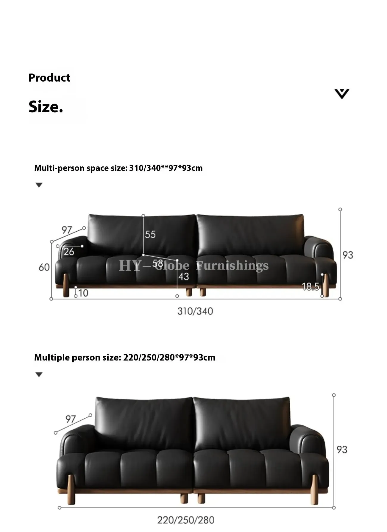 Globe Furnishings - Black genuine leather cloud-shaped sofa