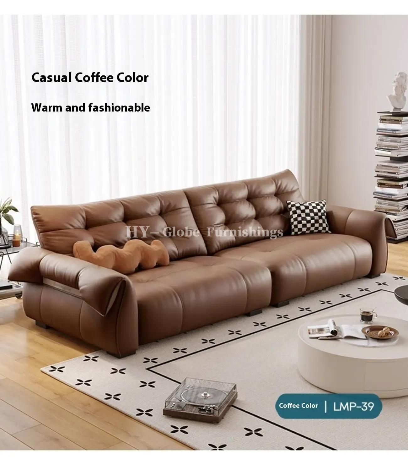 Globe Furnishings - Creamy Top-Grain Leather Swan Sofa: New Seasonal Release
