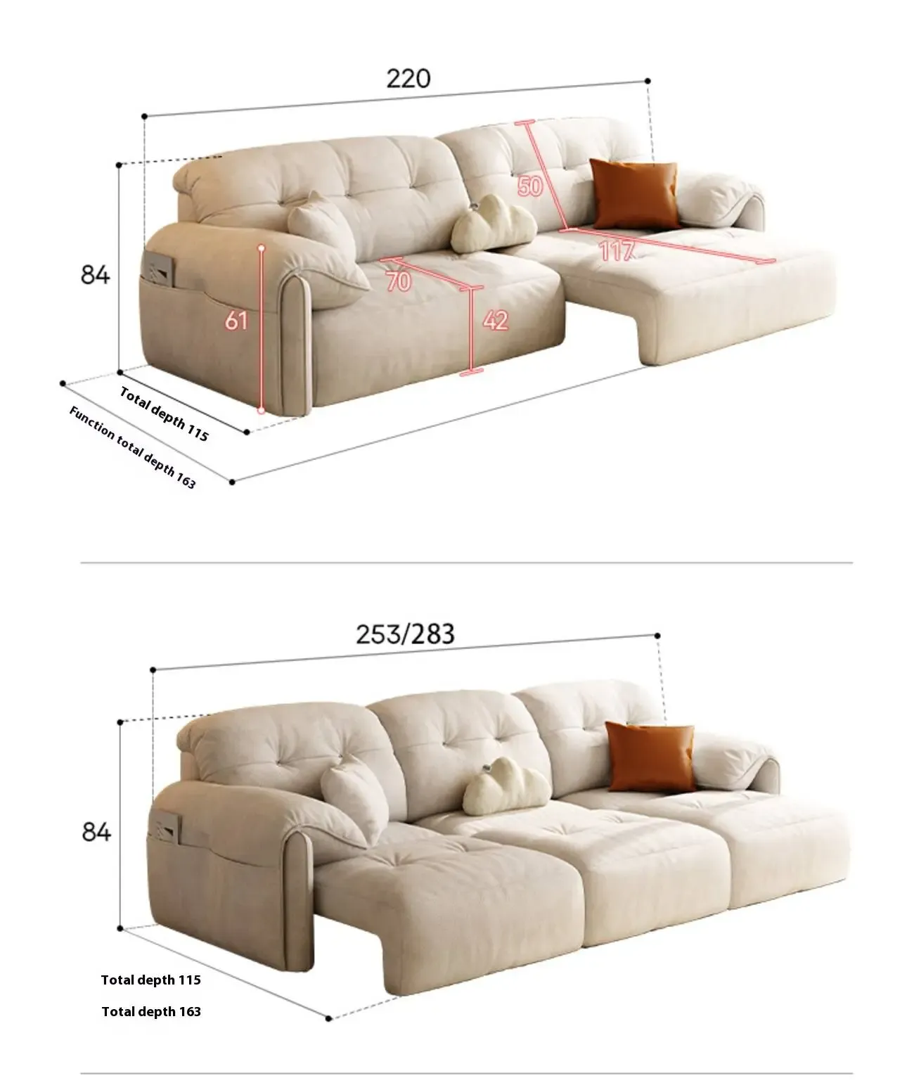 Globe Furnishings - Modern Minimalist Extendable Electric Sofa
