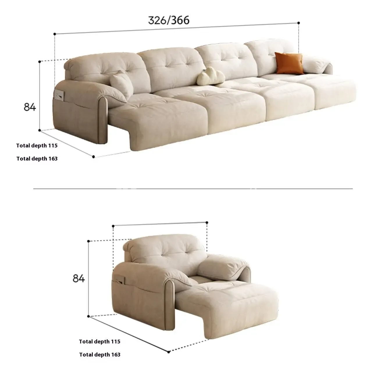 Globe Furnishings - Modern Minimalist Extendable Electric Sofa