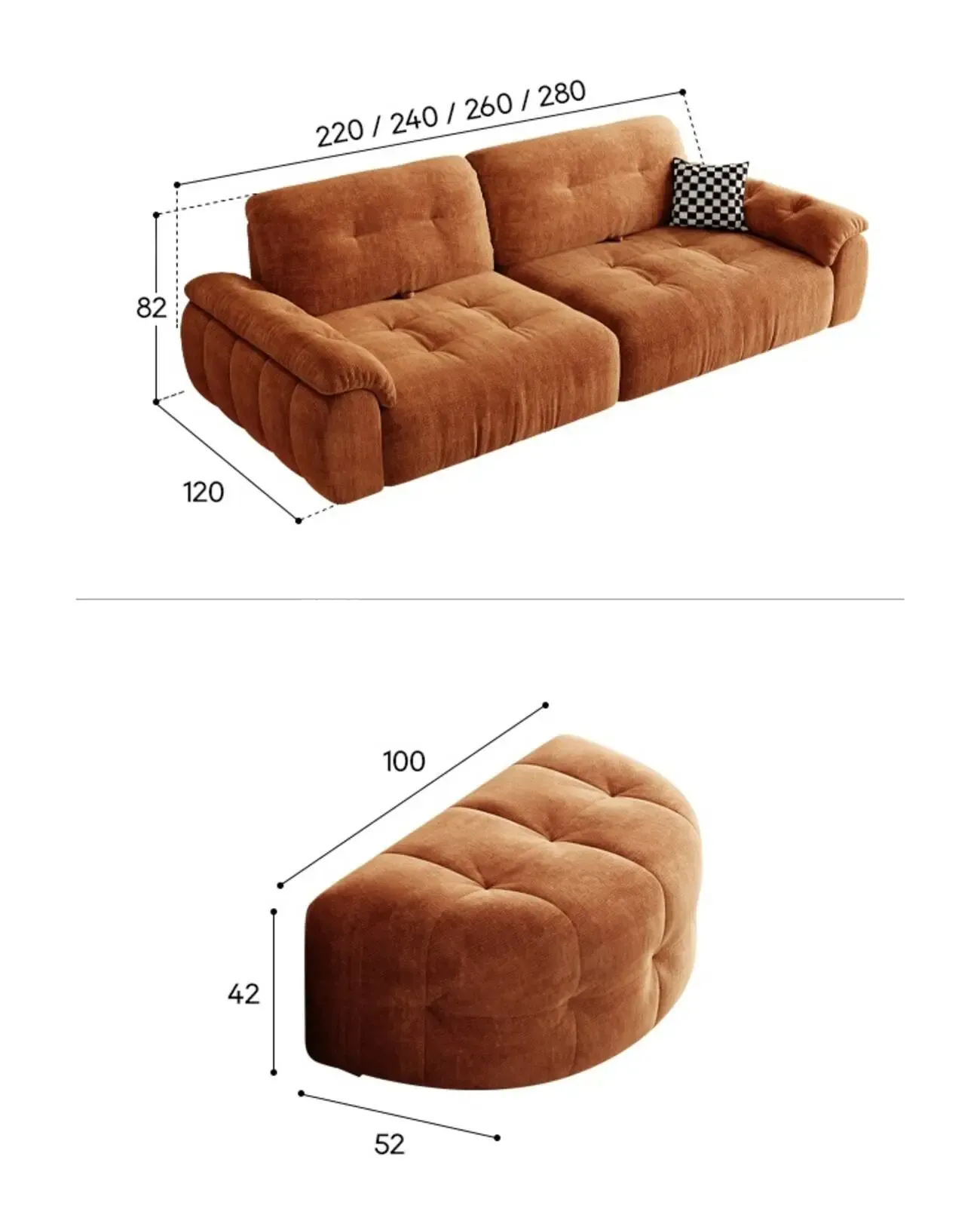 Globe Furnishings - Minimalist Modern Adjustable Pumpkin Sofa