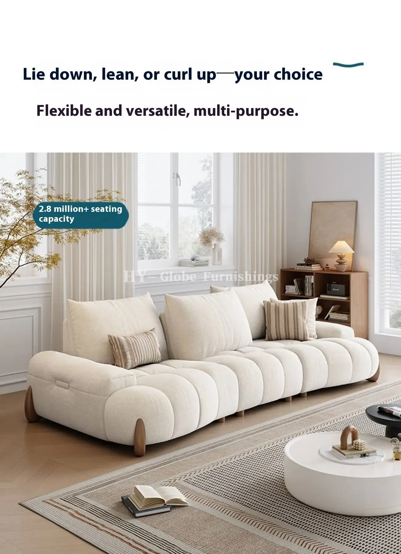 Globe Furnishings - New Adjustable Deep-Seat Linear Fabric Sofa