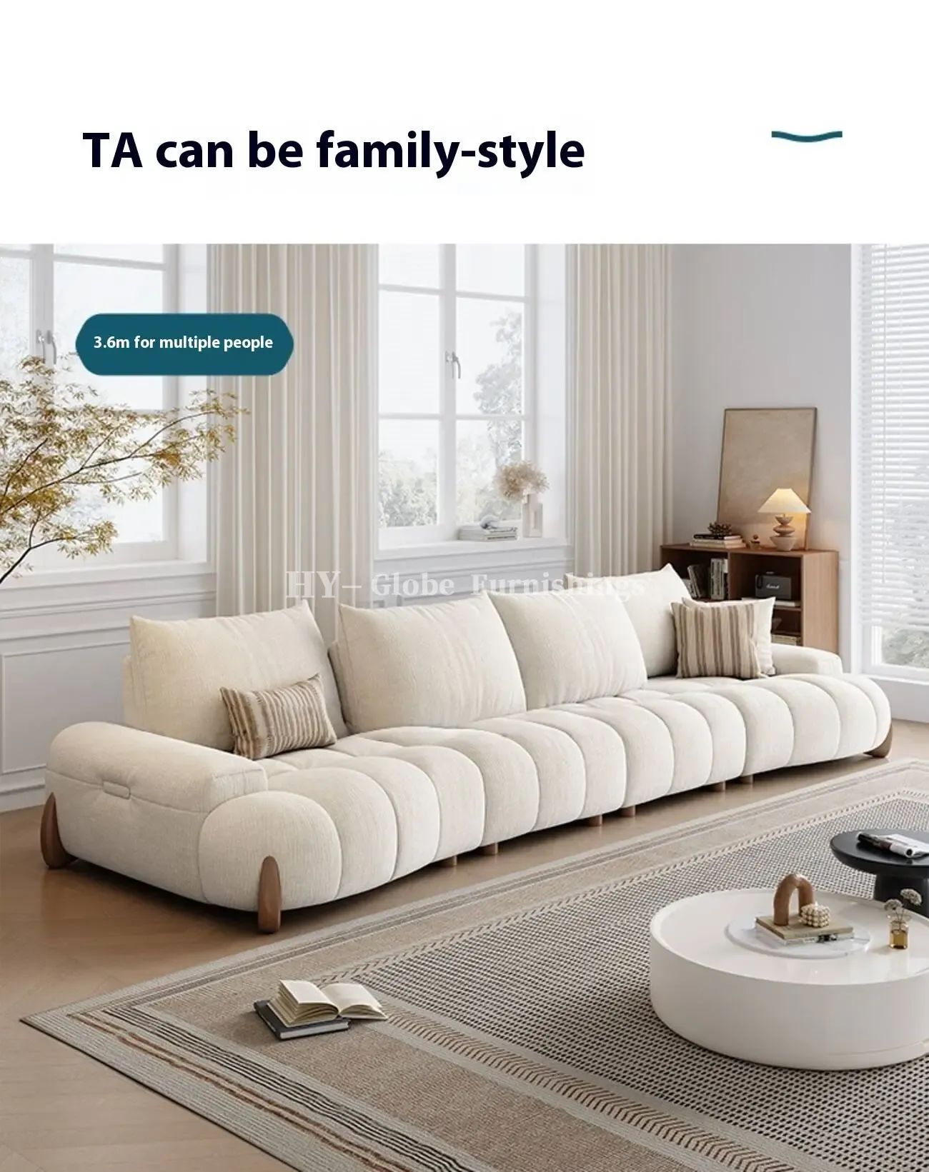Globe Furnishings - New Adjustable Deep-Seat Linear Fabric Sofa