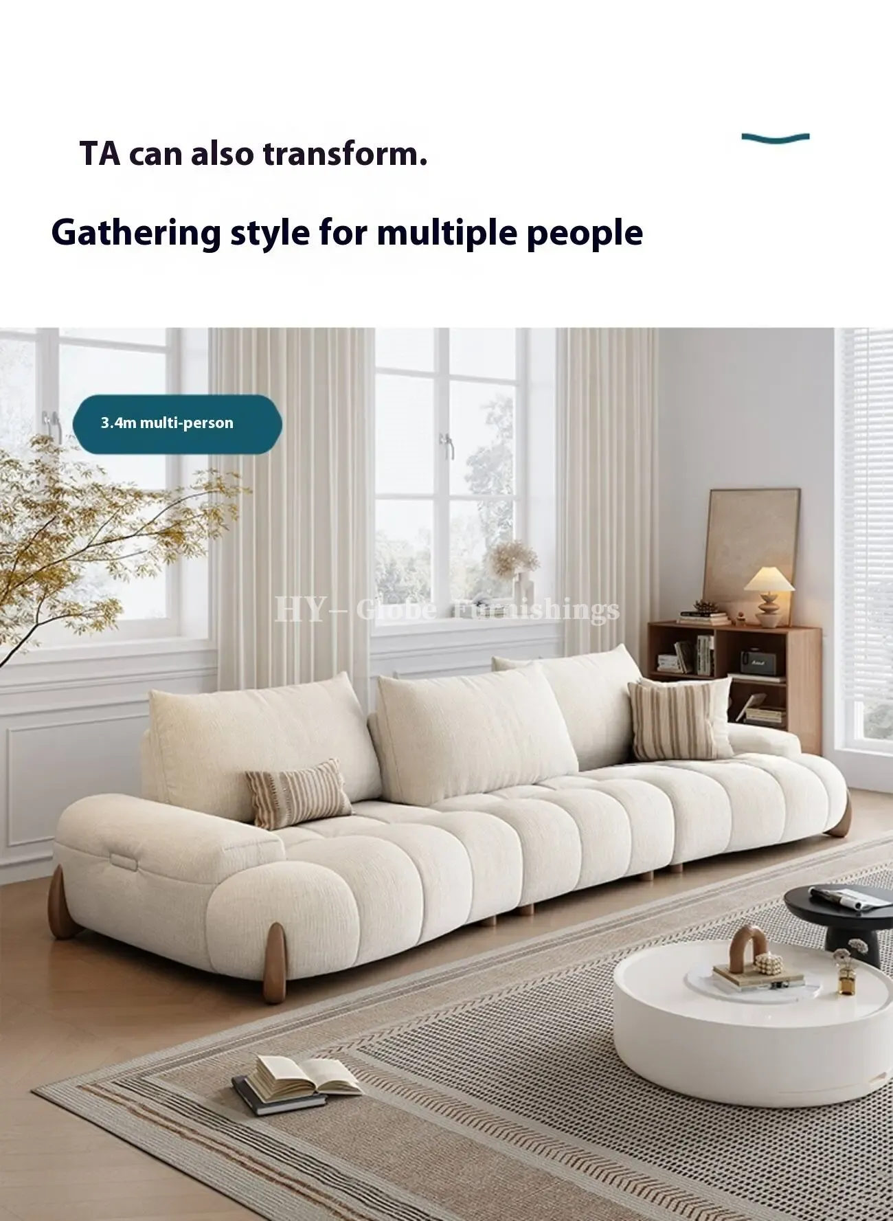 Globe Furnishings - New Adjustable Deep-Seat Linear Fabric Sofa
