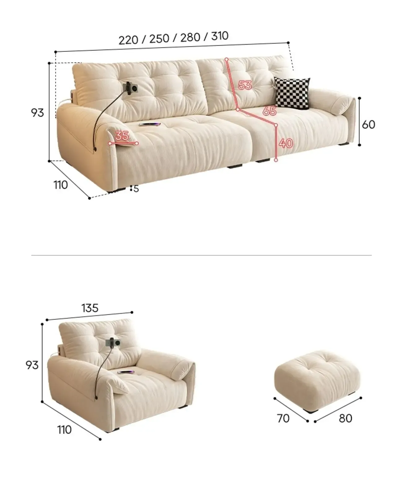 Globe Furnishings - Piano-Key Multi-Functional Lazy Fabric Sofa