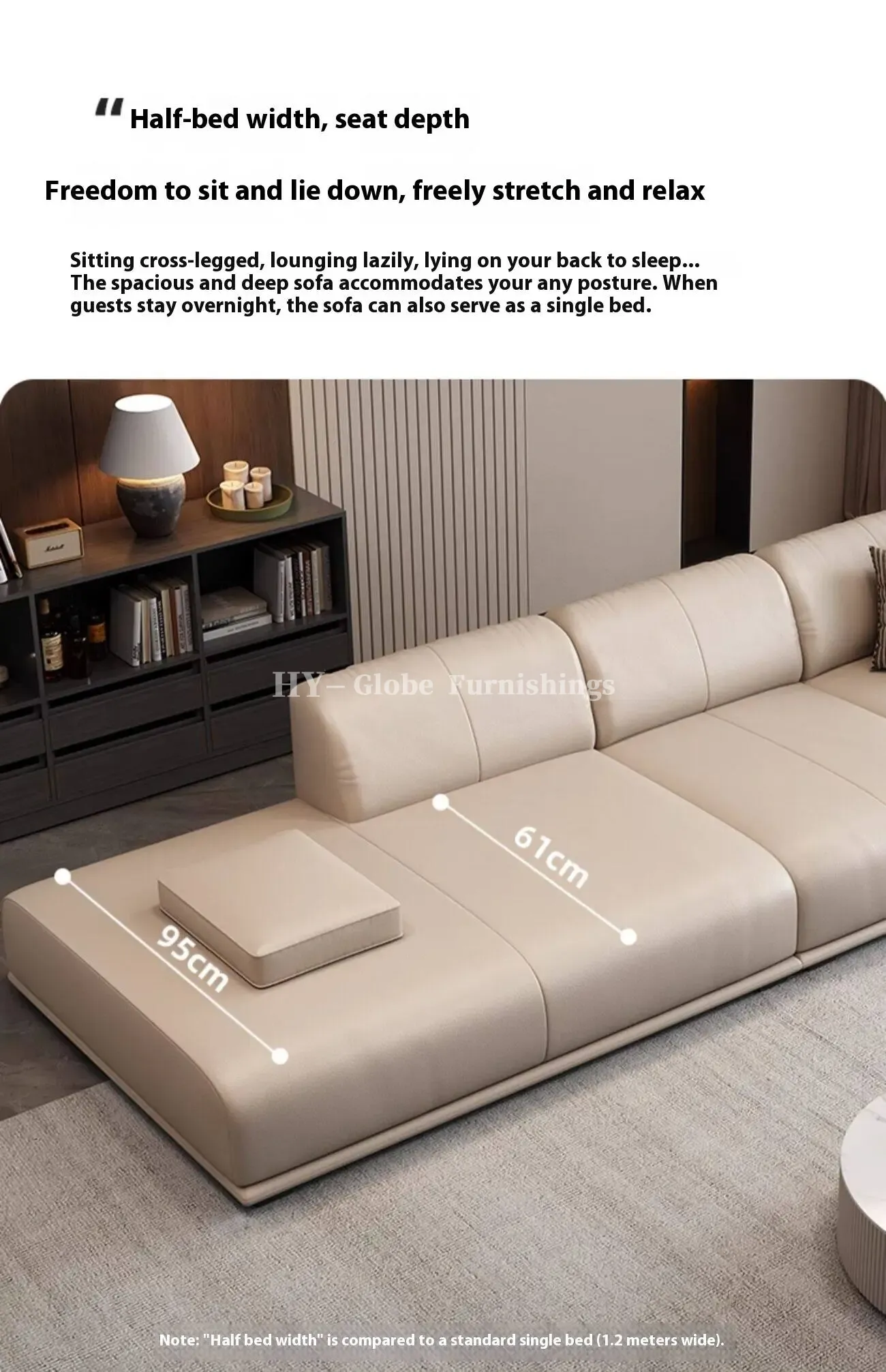 Globe Furnishings - Module cream-colored top-grain leather sofa