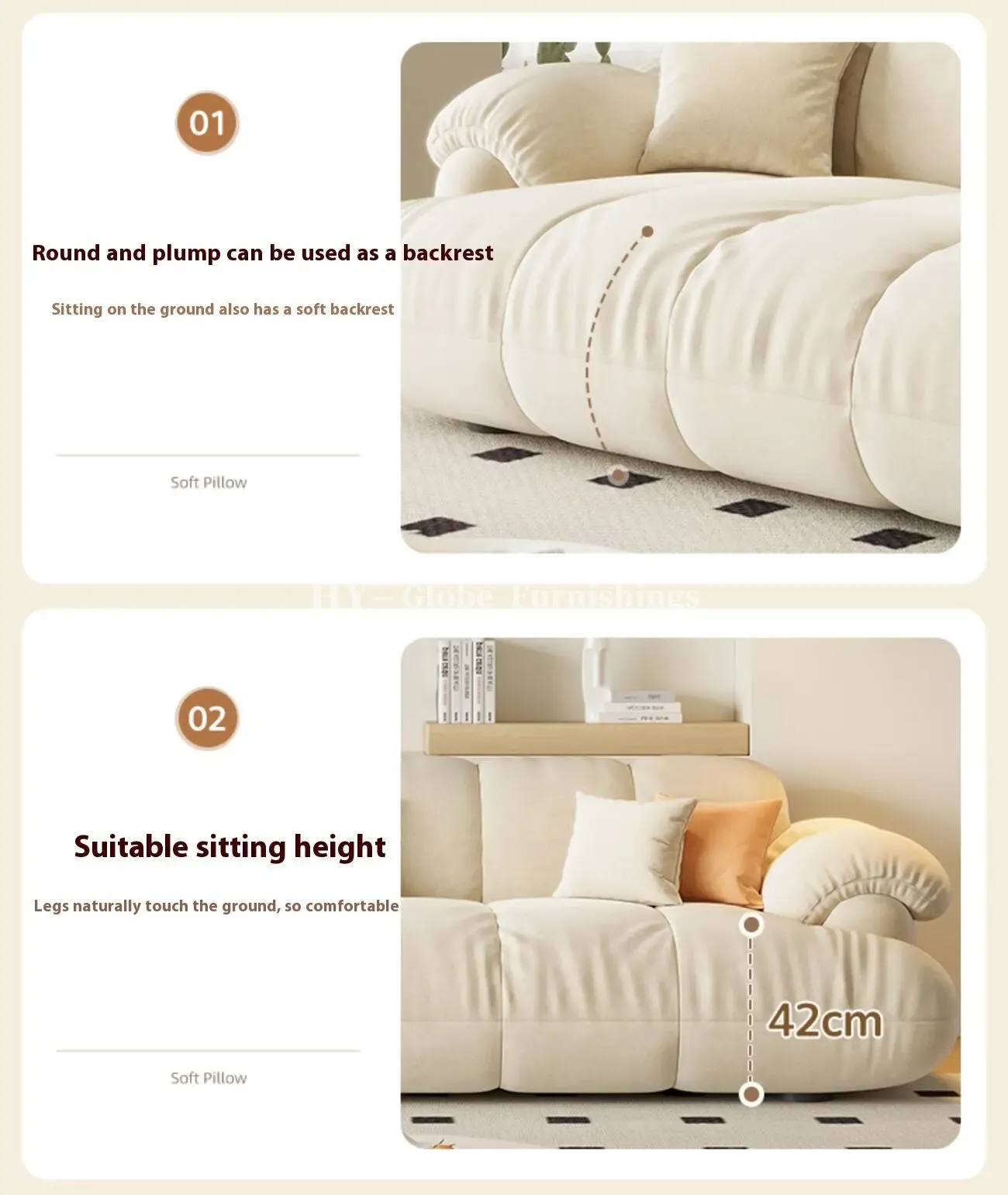 Globe Furnishings - Cloud Puff Modern Minimalist Straight Sofa