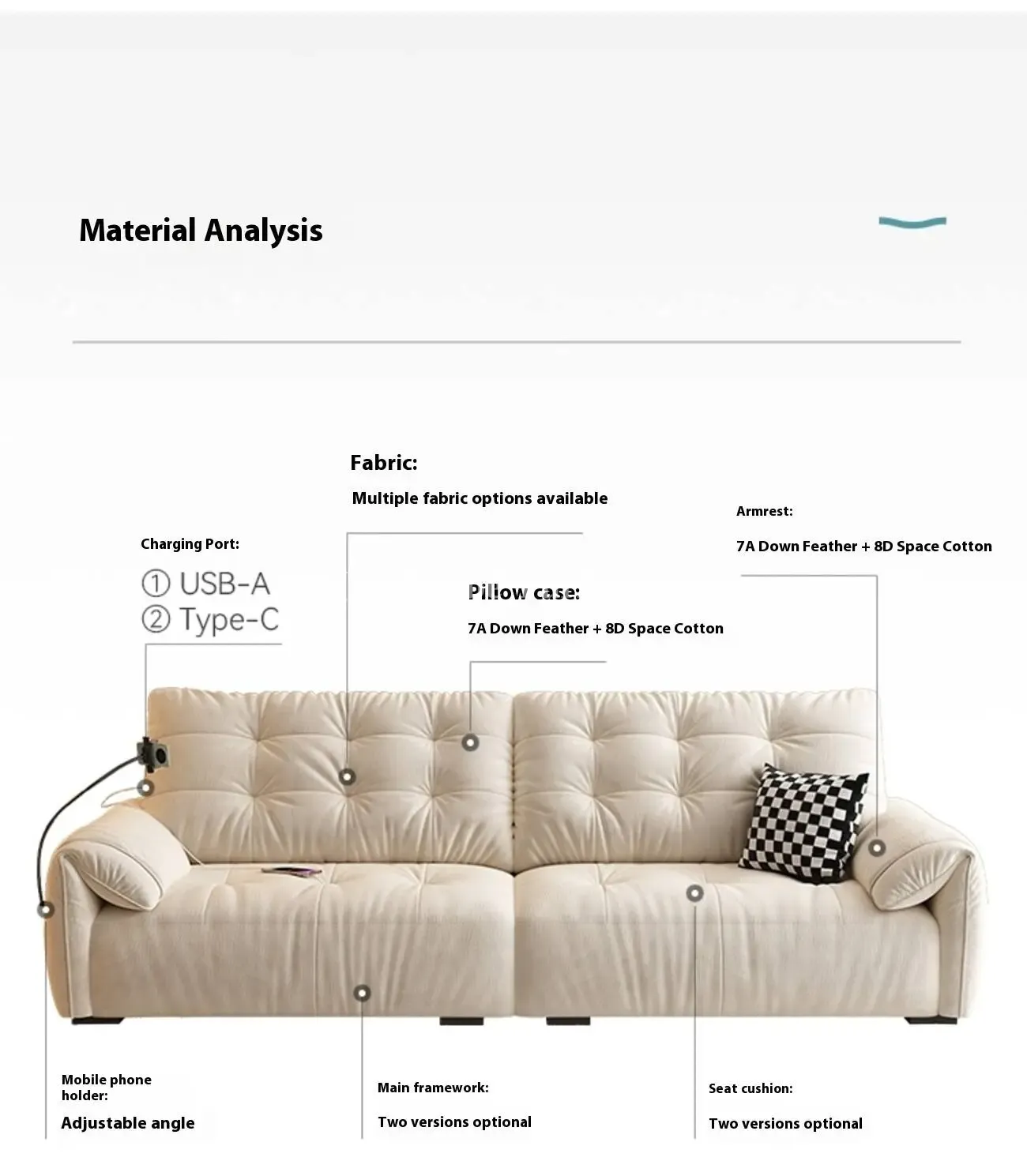 Globe Furnishings - Piano-Key Multi-Functional Lazy Fabric Sofa