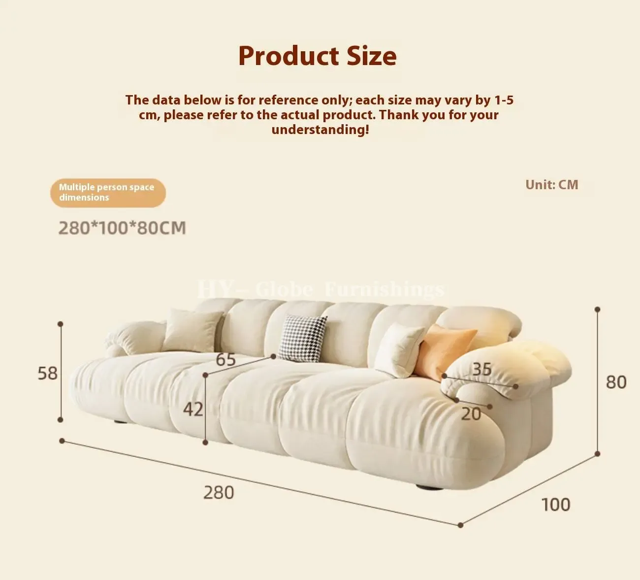 Globe Furnishings - Cloud Puff Modern Minimalist Straight Sofa