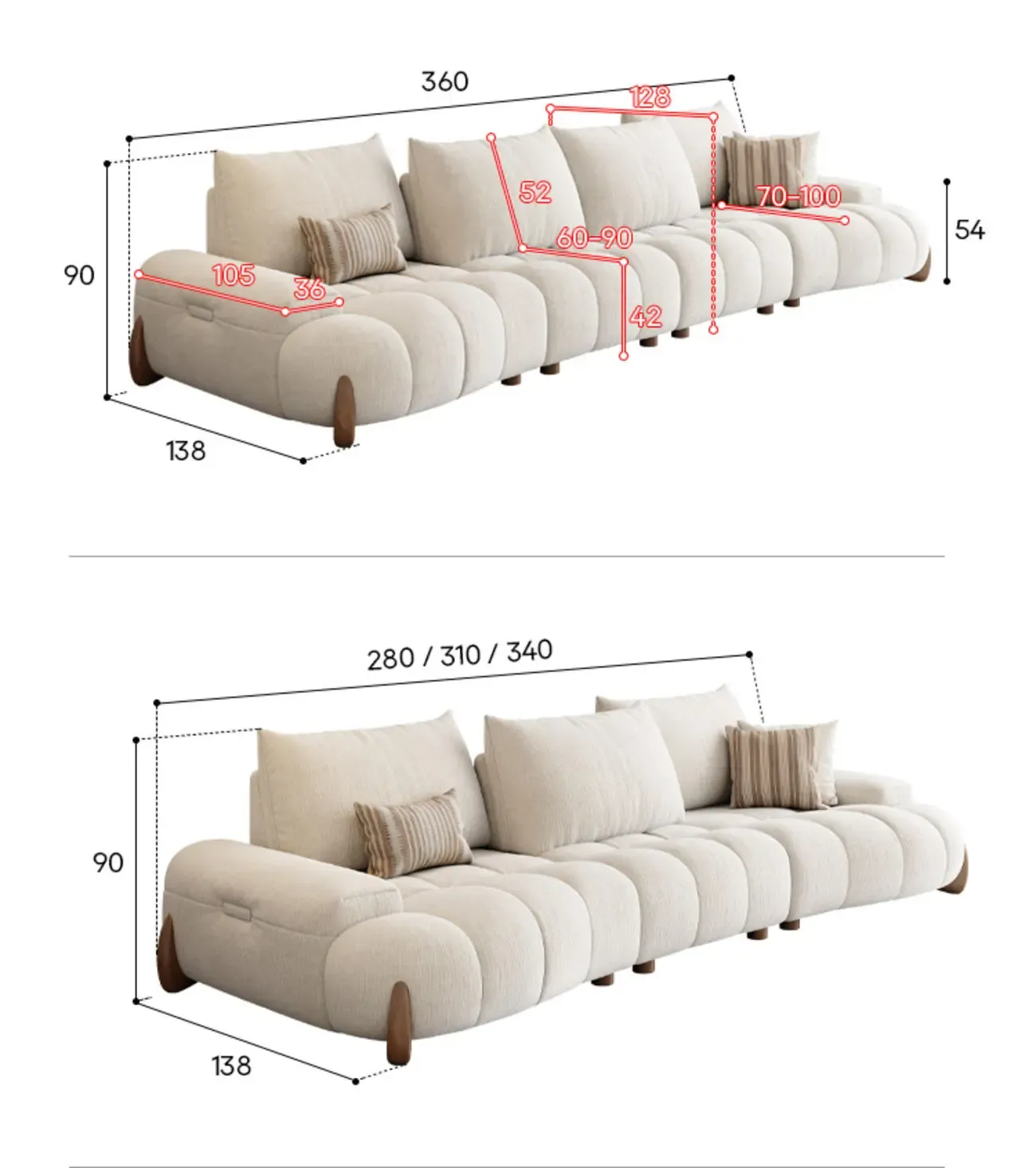 Globe Furnishings - New Adjustable Deep-Seat Linear Fabric Sofa