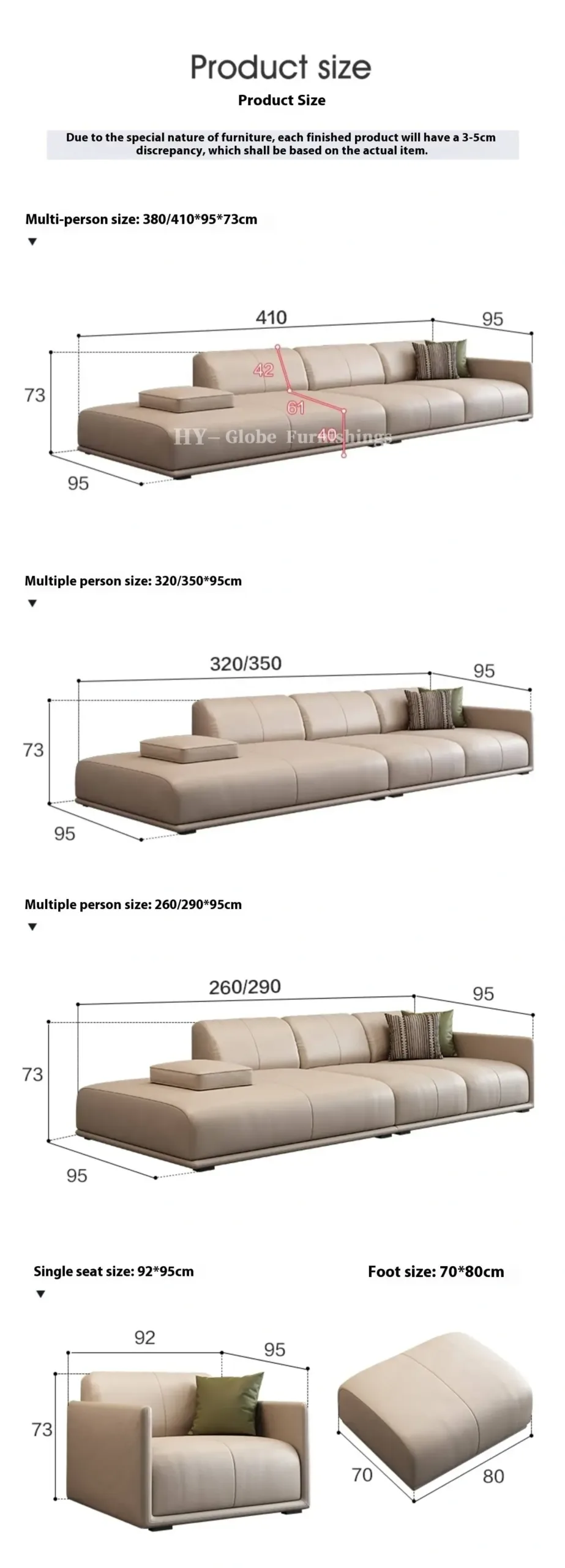 Globe Furnishings - Module cream-colored top-grain leather sofa