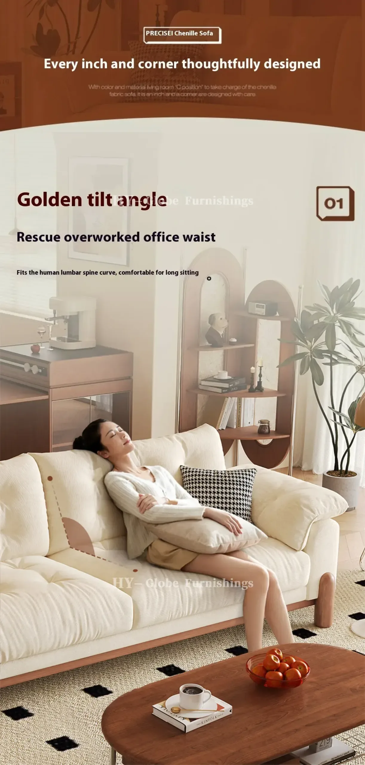 Globe Furnishings - Nordic Solid Wood Snow Neil Sofa
