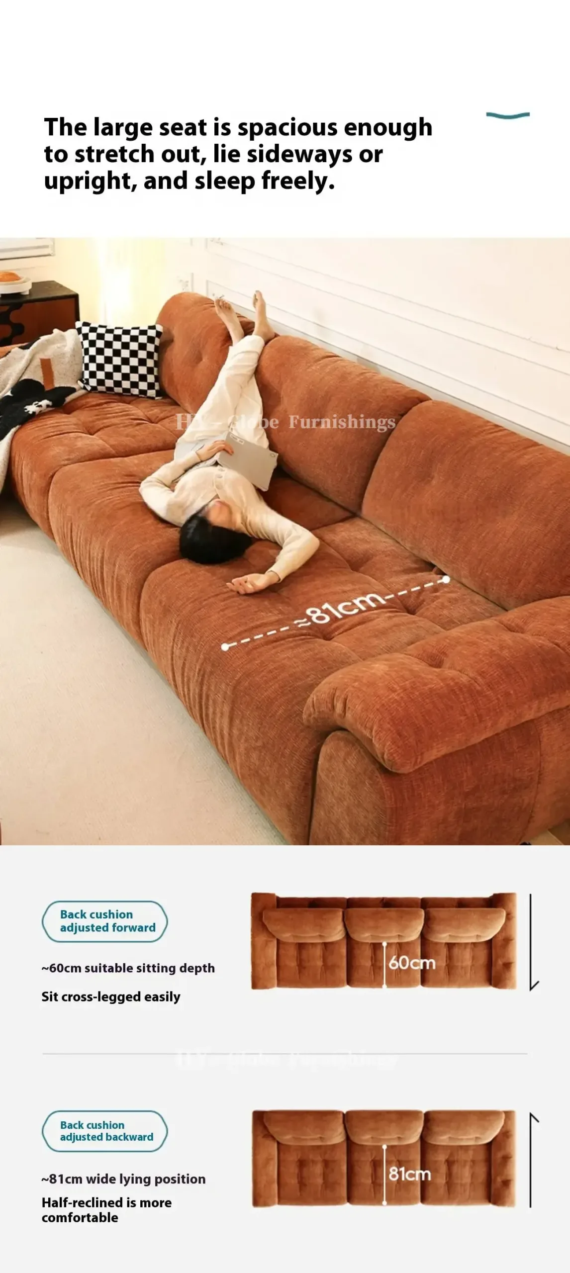 Globe Furnishings - Minimalist Modern Adjustable Pumpkin Sofa