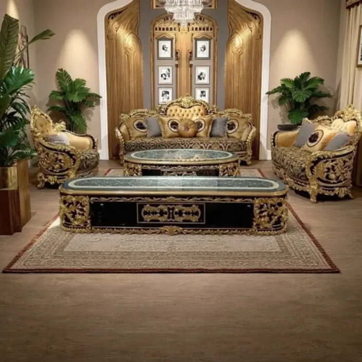 French Court Solid Wood Carved Gold Foil Sofa