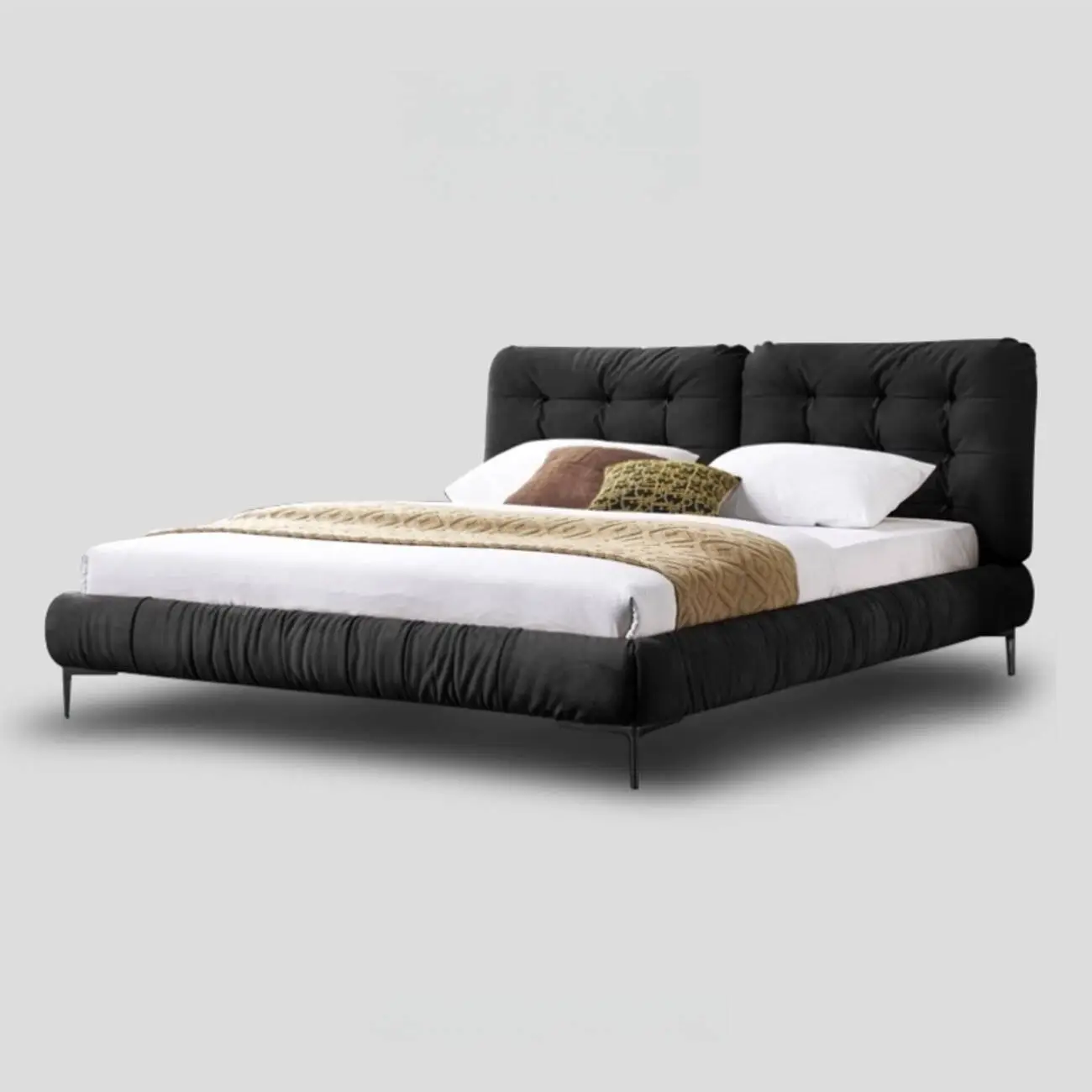 主图-01 Globe Furnishings - Italian Minimalist Frosted Fabric Cloud-Shaped High-Leg Bed