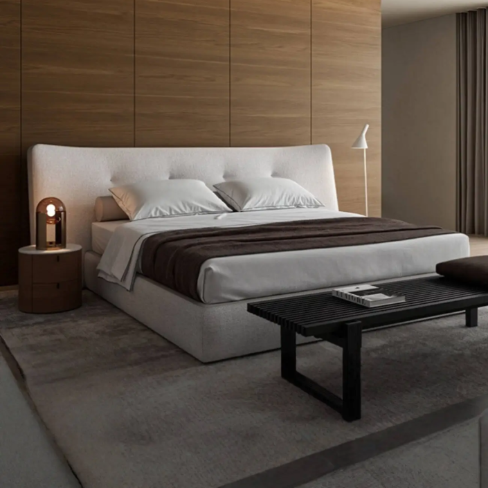Globe Furnishings - Italian Minimalist Linen-Cotton Wide-Screen King Bed Globe Furnishings - Italian Minimalist Linen-Cotton Wide-Screen King Bed