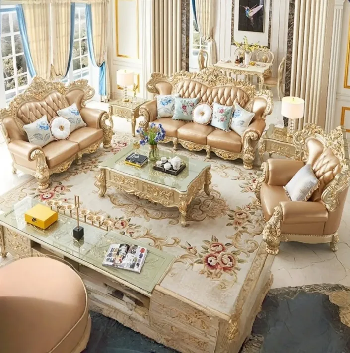 European Style Palace Villa Leather Sofa