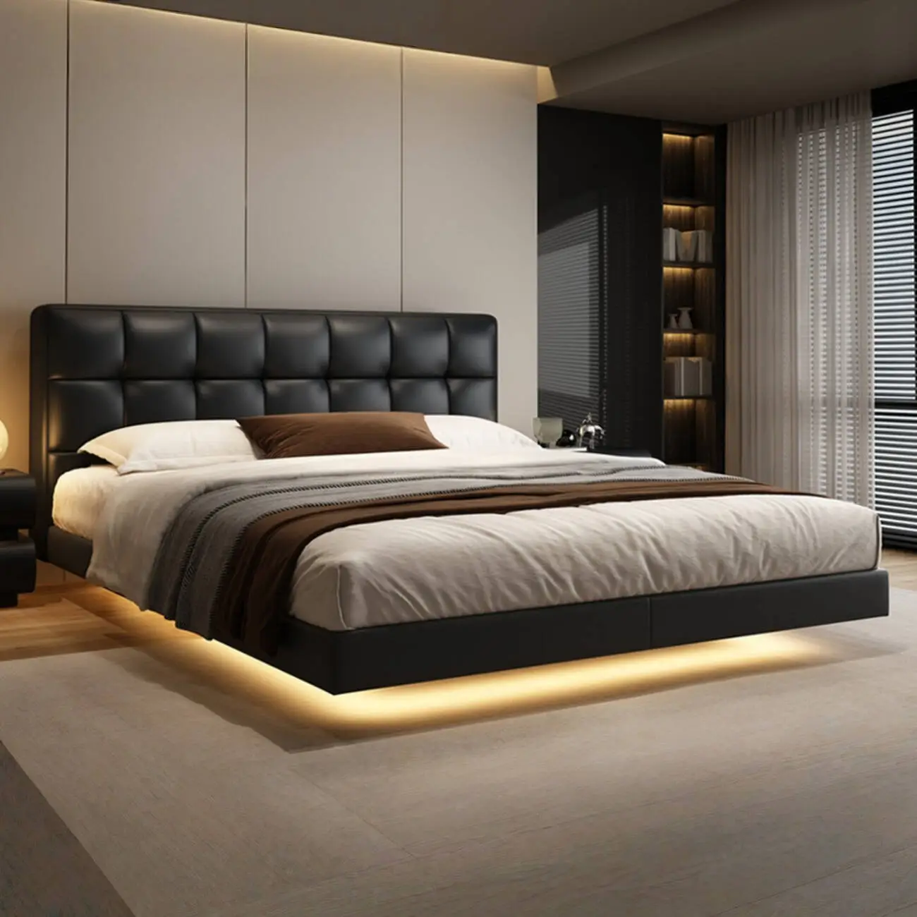 主图-01 Globe Furnishings - Laurence Italian Luxury Leather Floating Bed