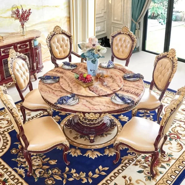 Globe Furnishings - European-style Palace Solid Wood Carved Dining Table and Chair Set Globe Furnishings - European-style Palace Solid Wood Carved Dining Table and Chair Set