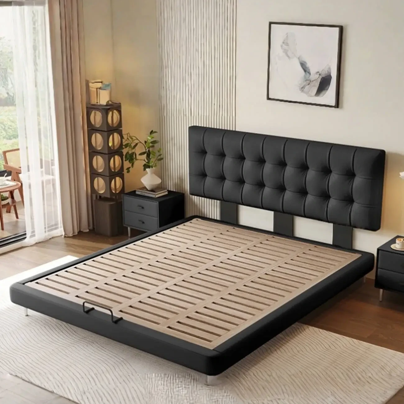 主图-01 Globe Furnishings - Italian-Style Waffle-Pattern Genuine Leather Bed