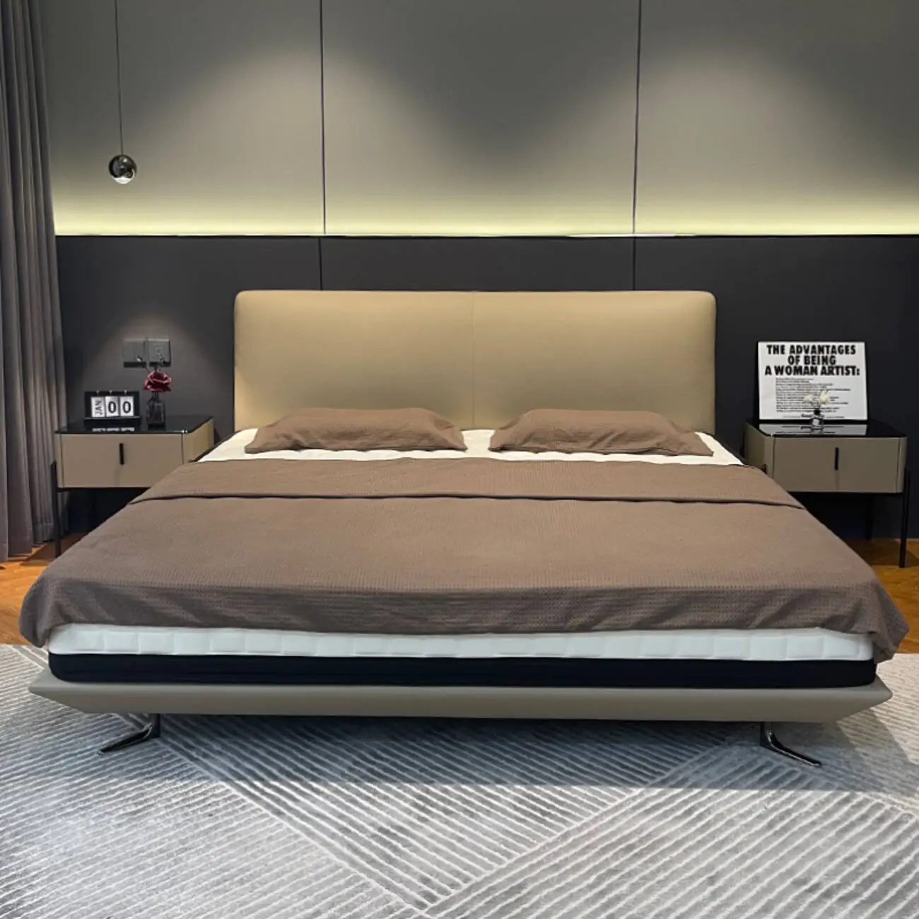 主图-01 Globe Furnishings - Italian Minimalist Genuine Leather Starry Sky Bed