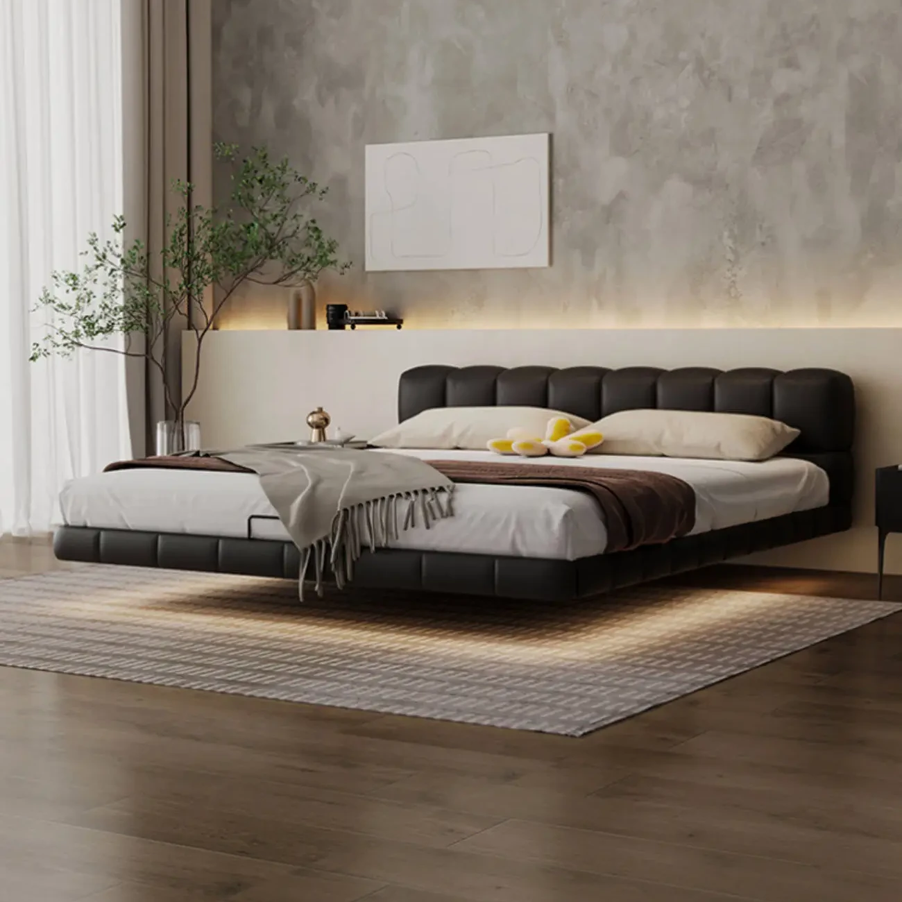 主图-01 Globe Furnishings - Italian Minimalist Genuine Leather Puff Suspended Bed