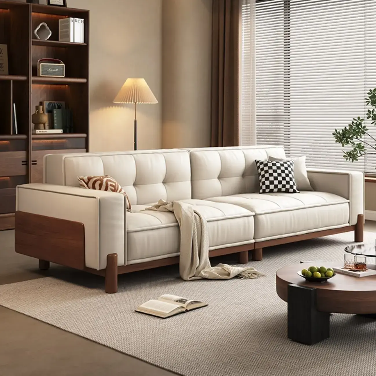 主图-01 Globe Furnishings - Top-Grain Leather American Vintage Solid Wood Sofa