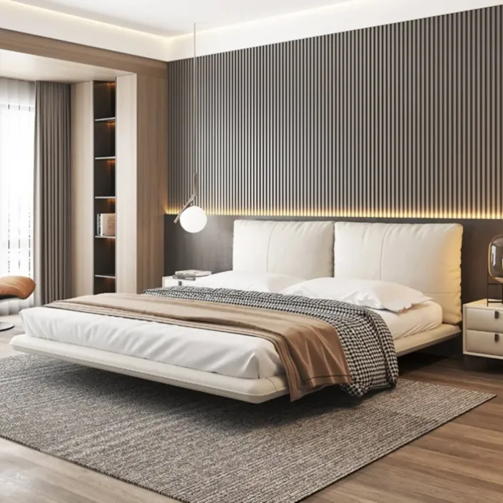 Floating-Style Italian Minimalist Leather Bed