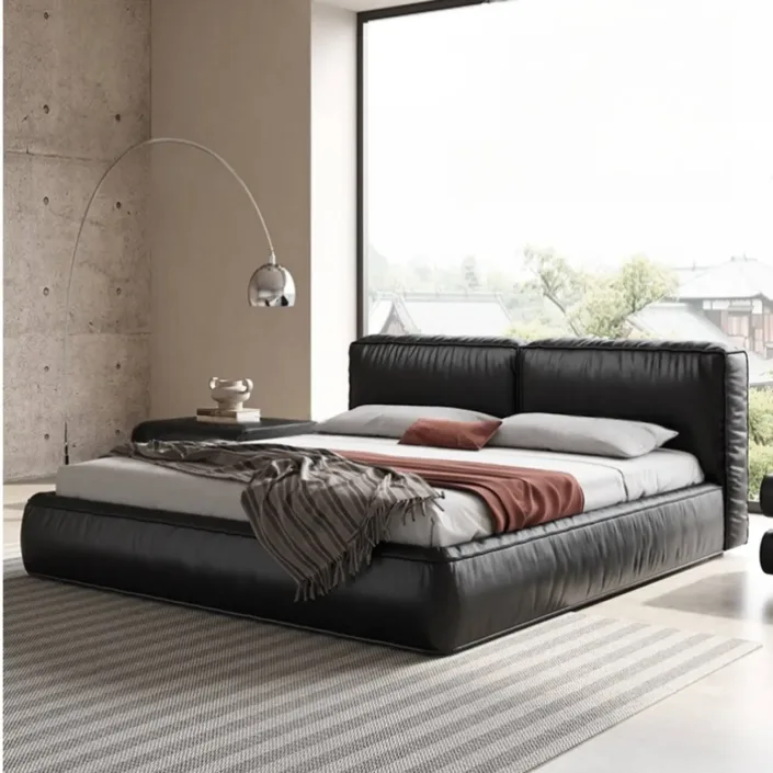 Globe Furnishings - Tofu Block Italian-Style Luxury Leather Bed Globe Furnishings - Tofu Block Italian-Style Luxury Leather Bed