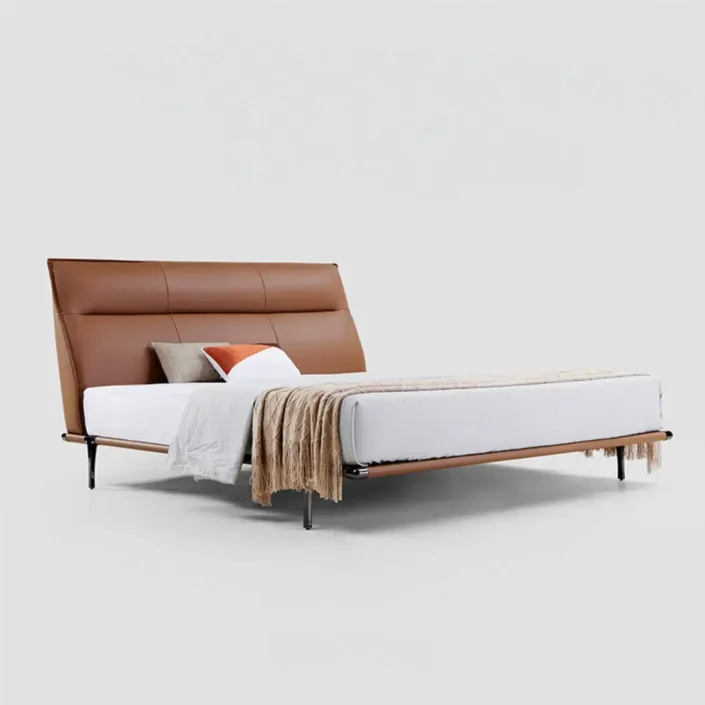 Globe Furnishings - Steel Frame Poltrona Frau Genuine Leather Bed Globe Furnishings - Steel Frame Poltrona Frau Genuine Leather Bed