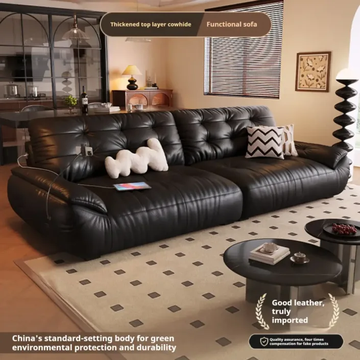 Globe Furnishings - Rechargeable Cloud-Shaped Genuine Leather Sofa Globe Furnishings - Rechargeable Cloud-Shaped Genuine Leather Sofa