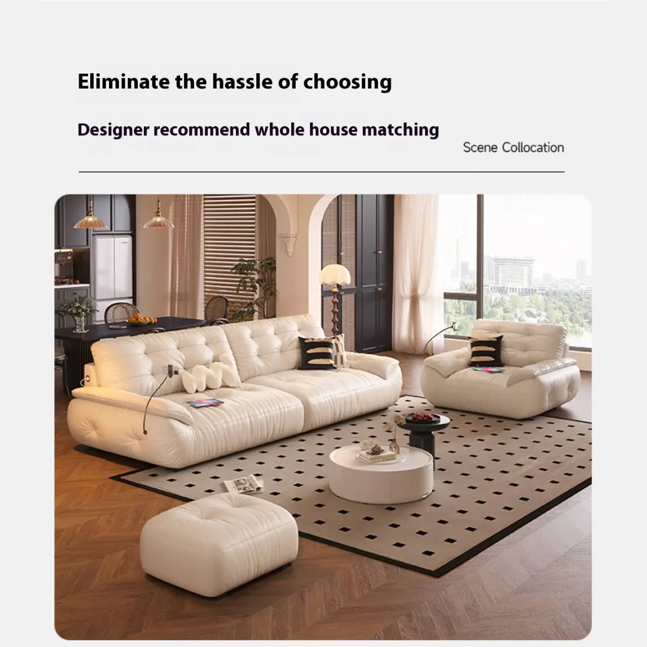 主图-01 Globe Furnishings - Rechargeable Cloud-Shaped Genuine Leather Sofa