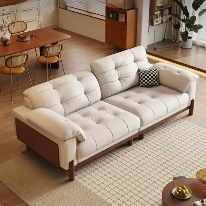 Vintage Elegant Solid Wood Leather Sofa